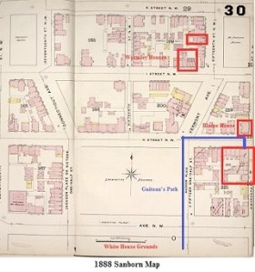 a hand drawn map of the route of President Garfield