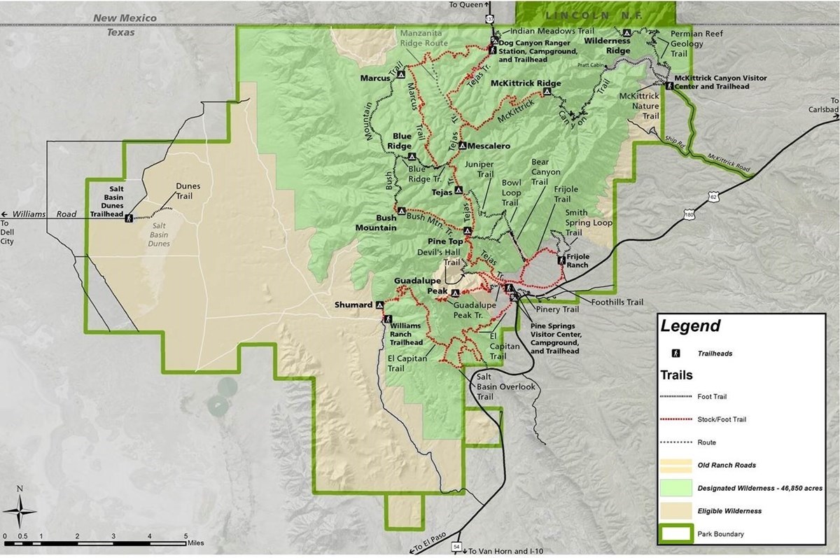 Park map showing designated and eligible Wilderness lands