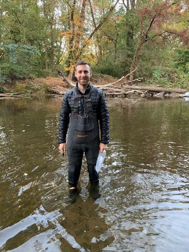 Matthew Fischel, pictured above, samples legacy sediments behind Dam #2, Red Mill Dam. Photo credit: Jason Fischel Matthew Fischel, pictured above, samples legacy sediments behind Dam #2, Red Mill Dam. Photo credit: Jason Fischel