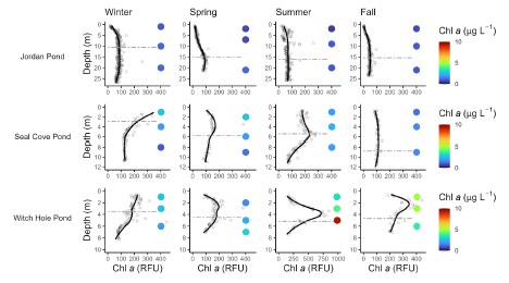 Figure 12 Twelve line charts depicting the three studied lakes during four seasons.