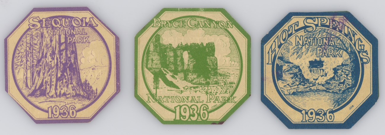 1936 windshield stickers by J.J. Black Three 1936 windshield stickers in a row