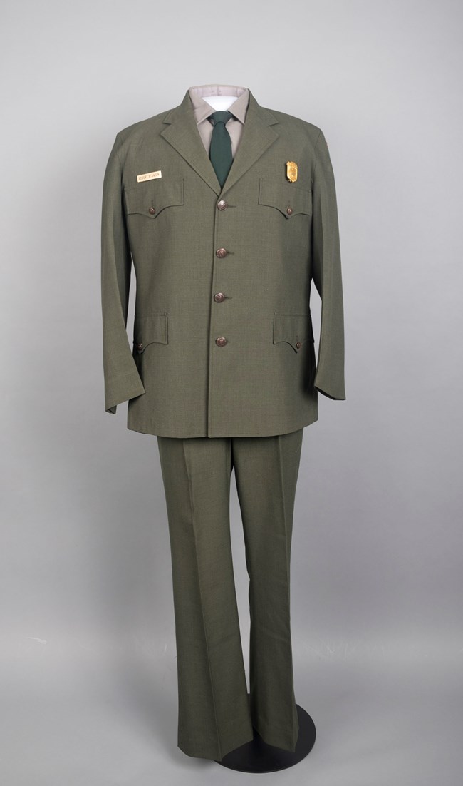 Director Stanton's summer uniform NPS uniform pants, shirt, tie, coat, badge on a mannequin