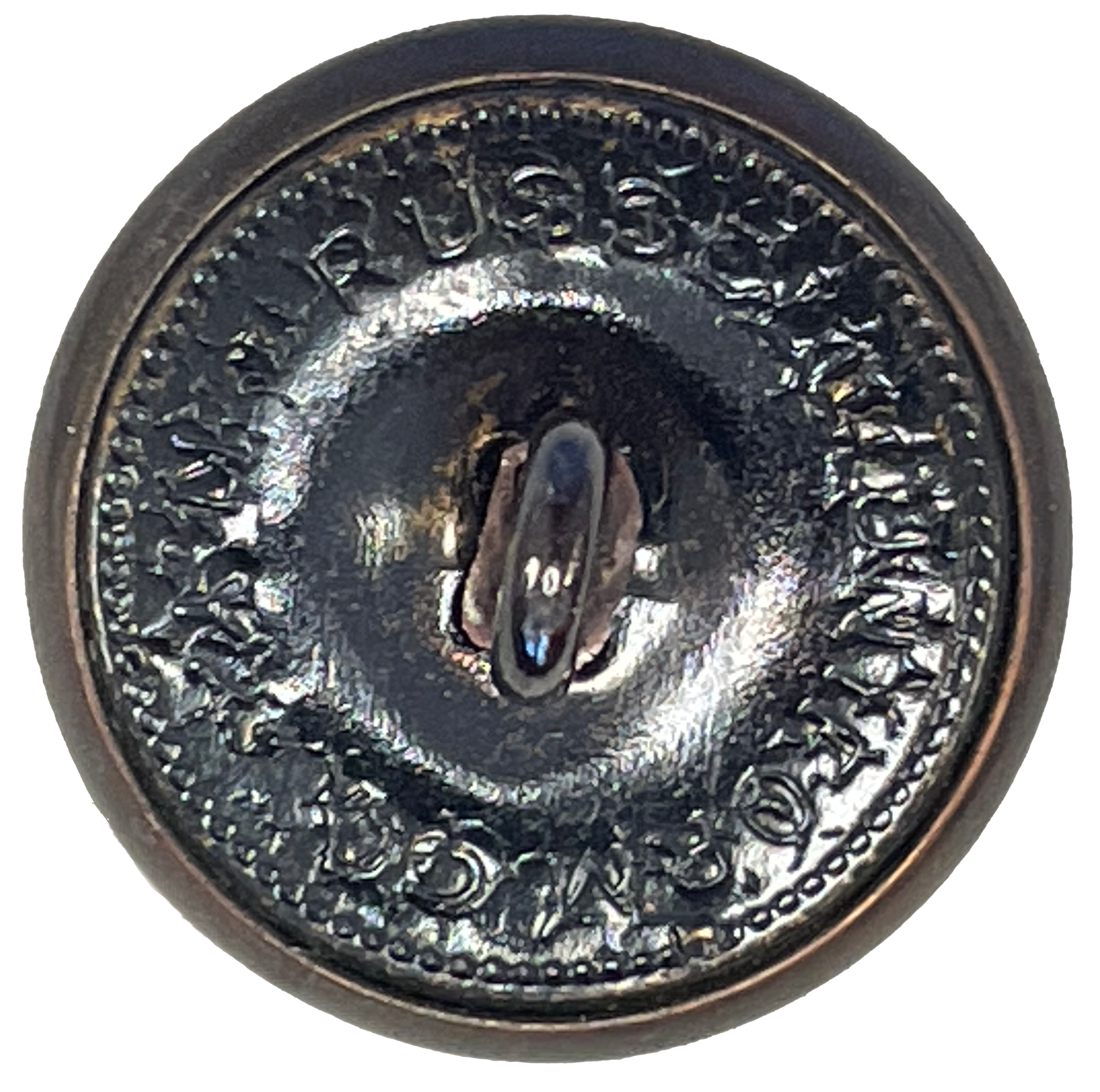 Russell Uniform Company button Dark button with some letters for Russell Uniform Company visible