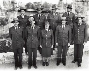 hfca_1645_michaelsen_lila_1941_u Lila Michaelsen Hansen at Carlsbad Caverns is standing in the front middle of the group. She is the only one in a skirt.