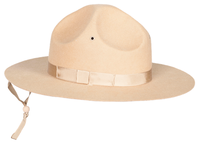 Broad-brimmed beige hat with ribbon chin strap