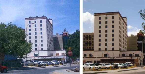 solar panels on top of an historic hotel