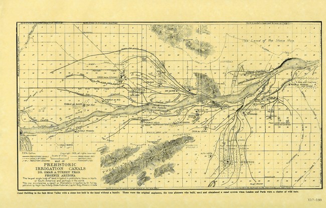 Map of the Indigenous irrigation canals in the Phoenix area. Map of the Indigenous irrigation canals in the Phoenix area