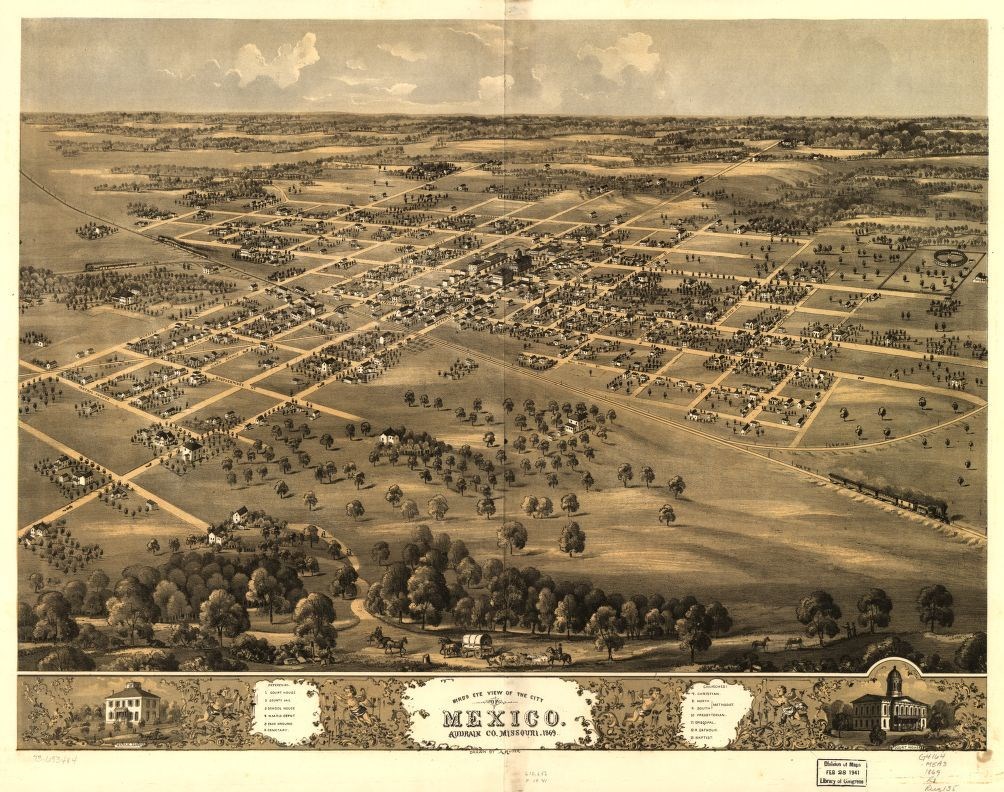 Mexico, Missouri Color lithograph of Mexico, Audrian Co., Missouri