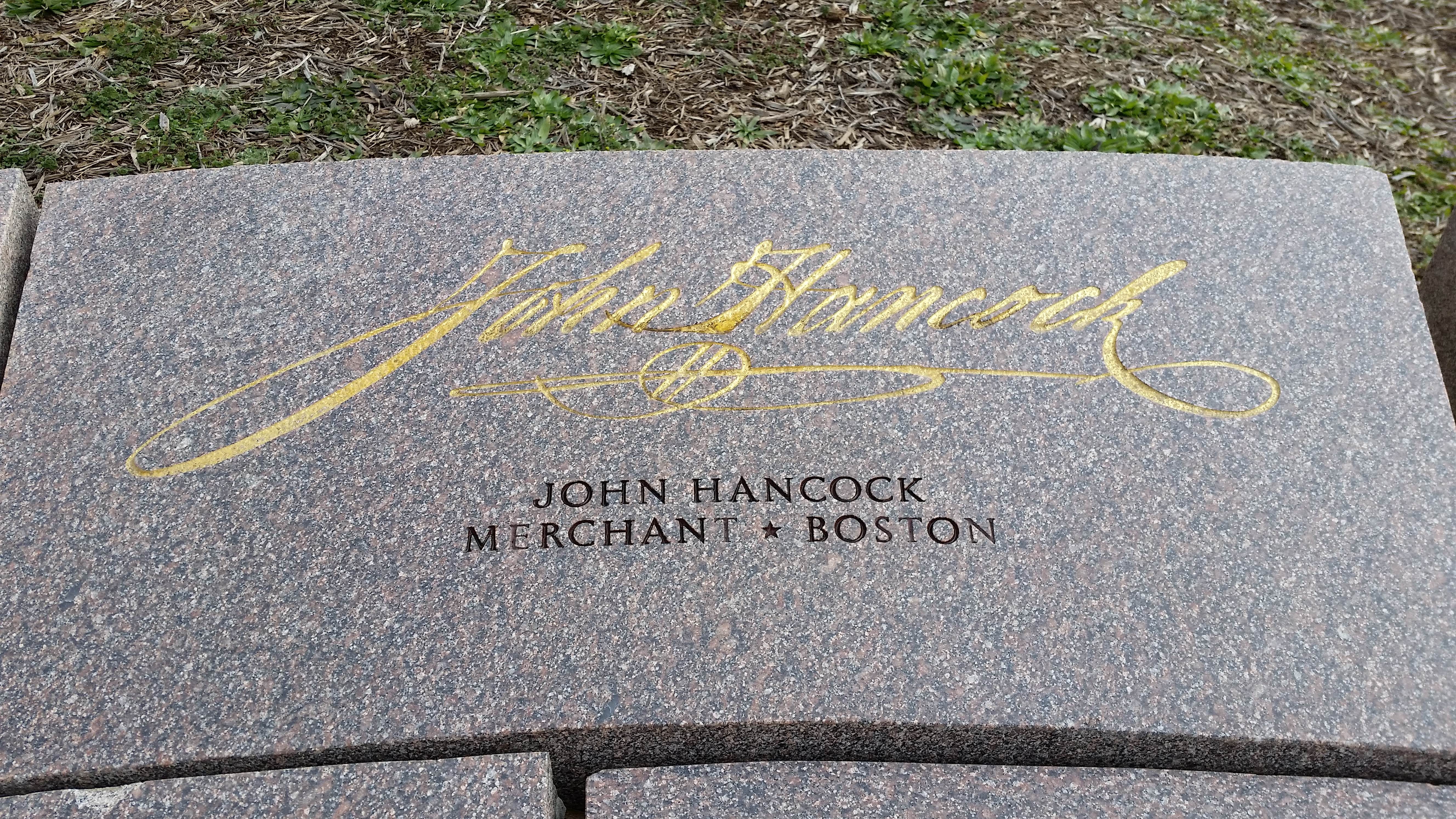 56 Signers John Hancock John Hancock engraved stone in 56 Signers memorial
