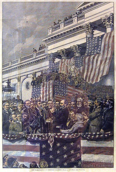 inauggeorgetown colorized photo of President Garfield being sworn in
