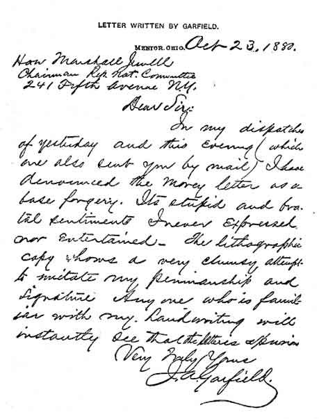 handwritten letter by James A. Garfield