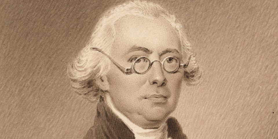 James Wilson by James Longacre Portrait of Wilson wearing bi-focals facing front-right.