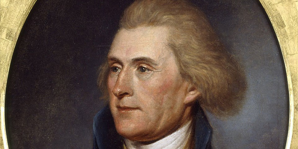 Oil on canvas of Jefferson facing left.