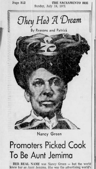 Newspaper article of woman posing wearing a hat and a news article below.