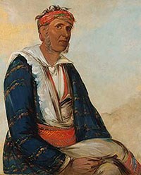 Chief John Jolly (left) relocated Old Settlers from Arkansas to Indian Territory in 1828. Portrait on John Jolly