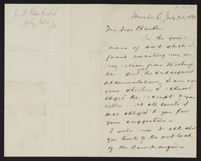 july251880 diary page of James A. Garfield from July 25, 1880