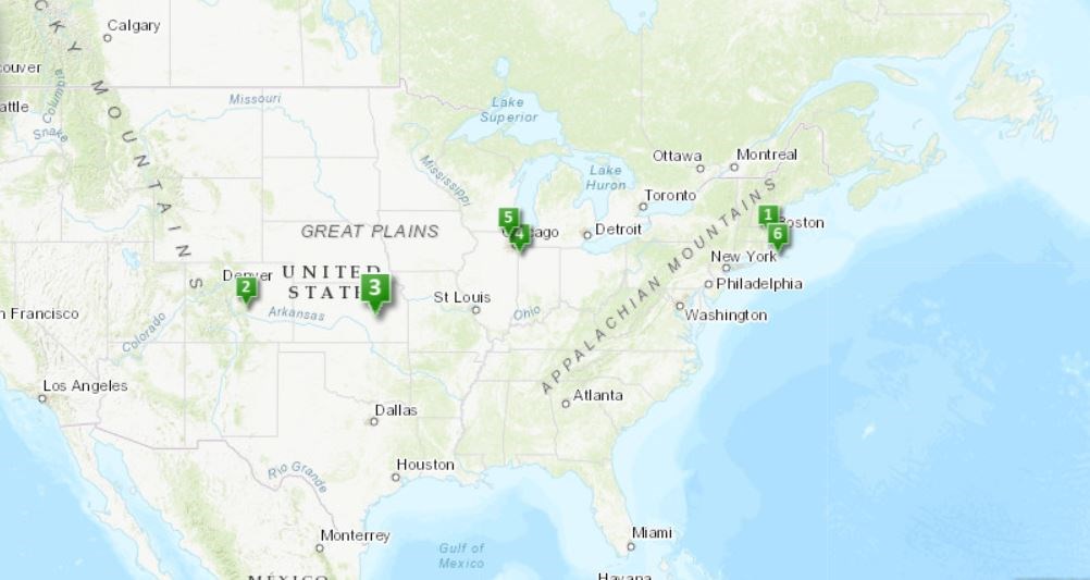 Map of places of Katharine Lee Bates.