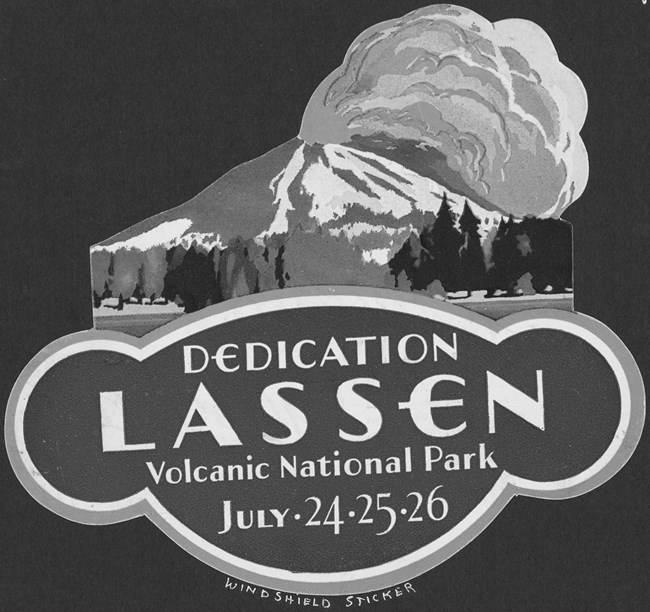 black and white photo of sticker of Lassen Volcano