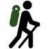 Icon of hiker with backpack and hiking stick.