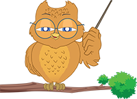 A wise owl with glasses and a pointer sitting on a branch.