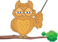 Wise Lucy Owl A wise owl with glasses and a pointer sitting on a branch.