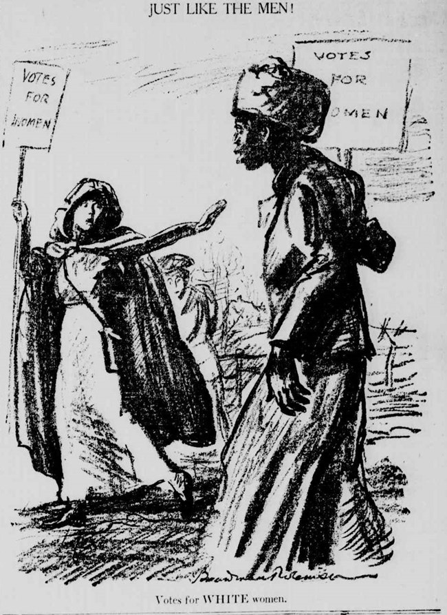 Political cartoon from 1913 Political cartoon depicting the Woman Suffrage Procession negatively
