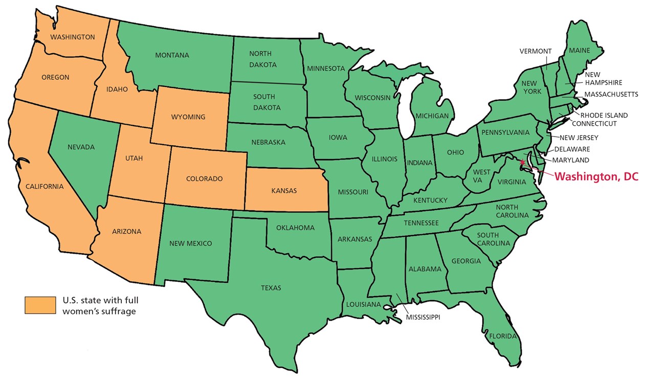 he United States in 1913 Map of the United States showing which states had full women's suffrage in 1913