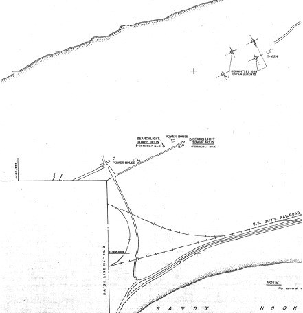 a portion of a map showing fortifications structures at Sandy Hook in the 1940s