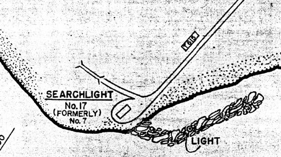 a closeup identifying searchlight number 17 on a map