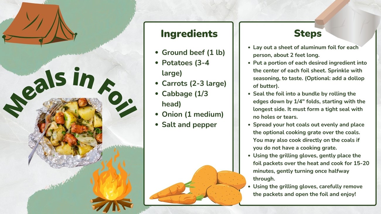 mealsinfoil recipe card for meals in foil with ingredients and directions