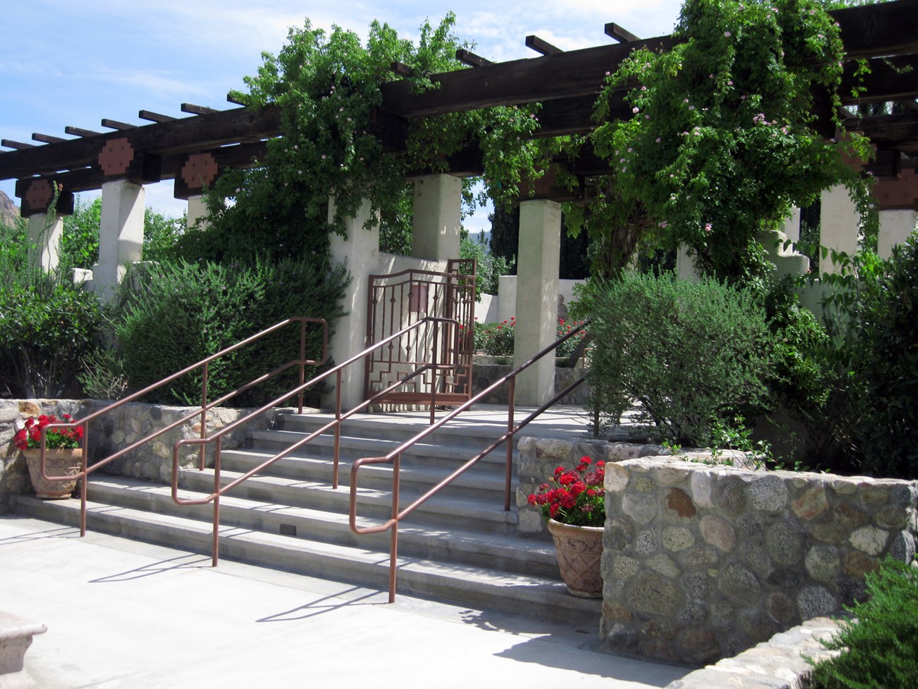 The Memorial Garden, where César Chávez is buried, features grape vines, roses, and other plants.
