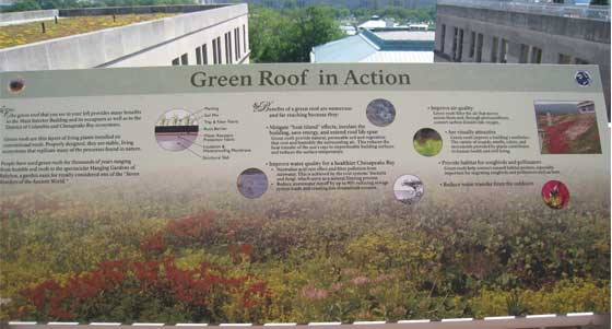 informational sign on a green roof
