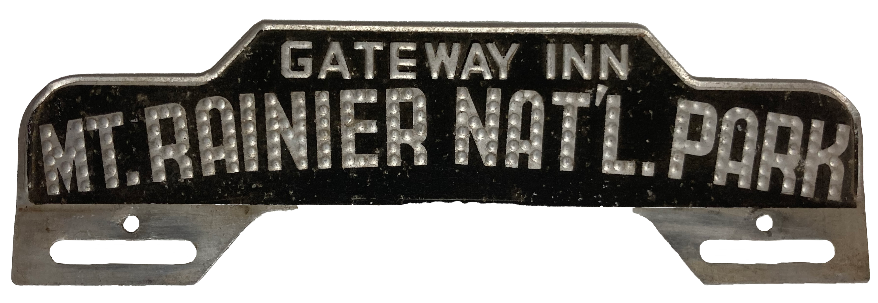 Mount Rainier topper Metal plate marked for Gateway Inn Mount Rainier National Park