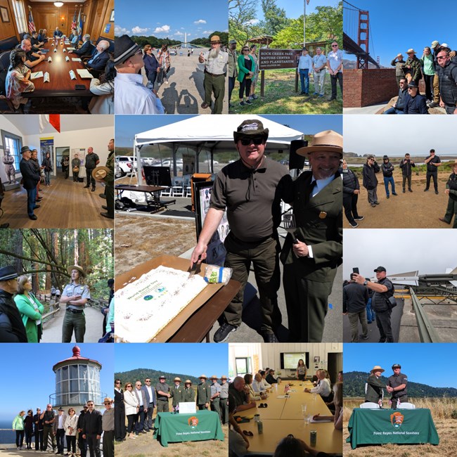 A collection of images showing rangers and staff from Point Reyes NS and Kolkheti National Park.