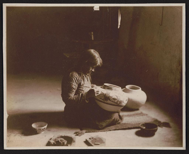 Nampeyo working on pottery inside Nampeyo working on pottery inside