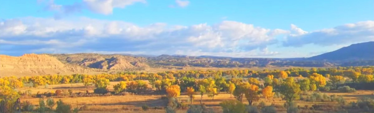 A view from Georgia O'Keeffe's studio at the Abiquiú property, looking North and at the Rio Chama.