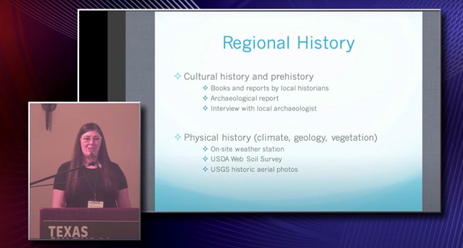 Capturing regional history requires a knowledge of local cultural history and the physical history including soil, weather, vegetation, etc. Cultural history and prehistory, Physical history (climate, geology, vegetation)