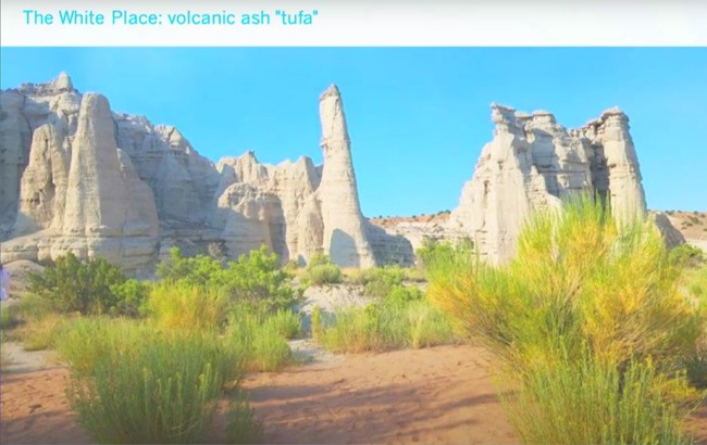 The White Place: volcanic ash "tufa" Pillars of white volcanic ash weathered into towering columns.