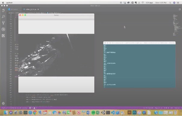 Viewshed analysis using GoPro video and spatial data. Screenshot of a python script to identify light levels in the video with spatial data.