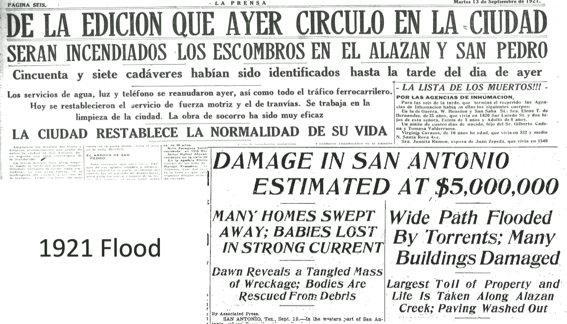 Headlines of the flood reporting deaths mostly among Latinx residents.