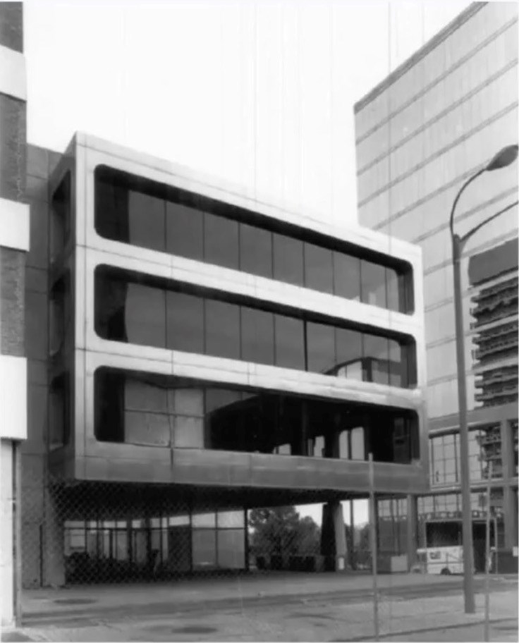 Exterior photo of American Zinc Building. A four story building in steel as zinc wasn't available as a building material.