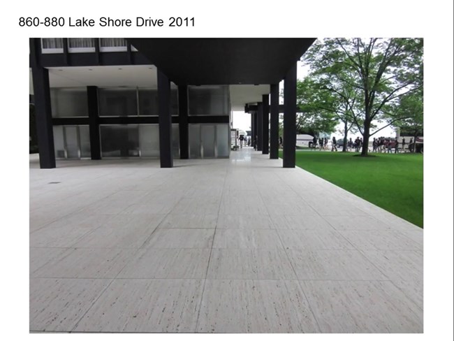 860-880 Travertine Look of the travertine outside with a slight slope that's almost imperceptible and functions.