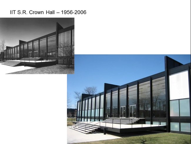 Original building in 1956 on the left and on the right in 2006 after the restoration.