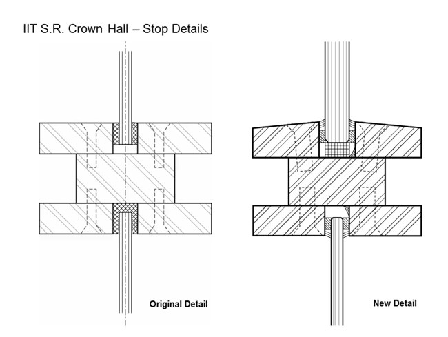 Left to right: Original stop detail and the New Detail