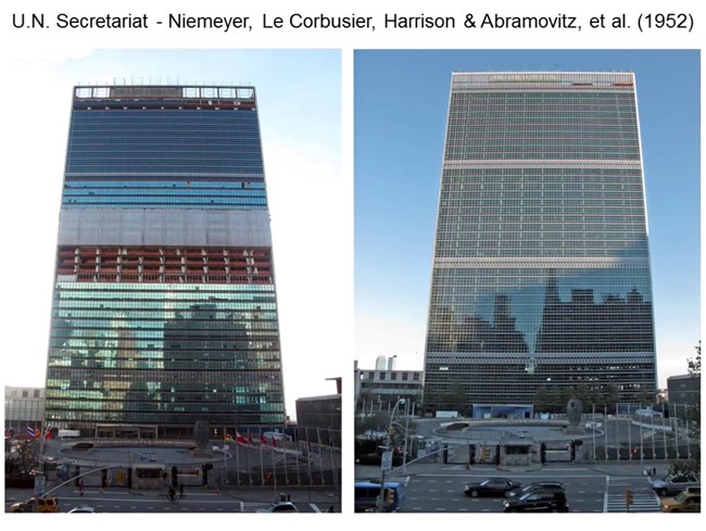 The UN Building (left) under construction and (right) finished today.