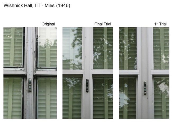 Wishnick Hall: Window replacement trials, with the final trial the best match.