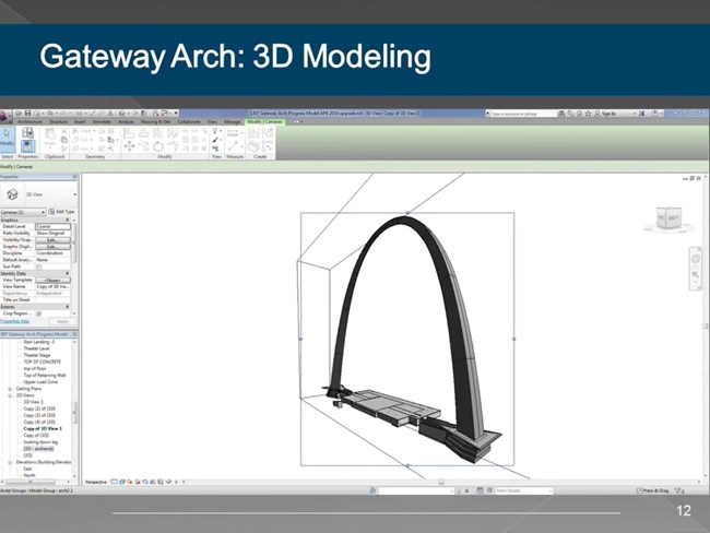 Revit 2013 Model of the Gateway Arch A side view of the Gateway Arch rendered in the Revit 2013 program.