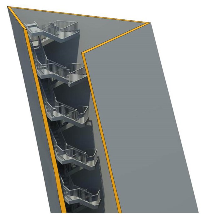 A 3D model of the unique accordion switchback stairs of the Gateway Arch.