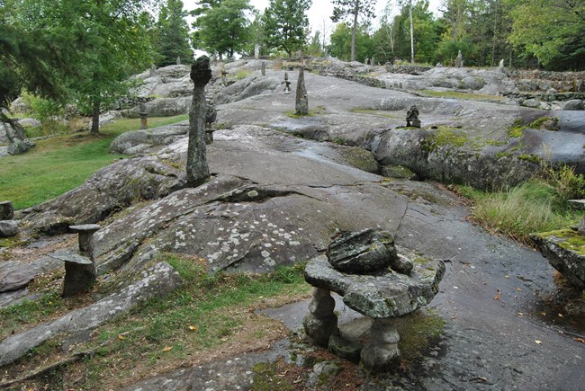 Rock sculptures on a section of granite outcropping