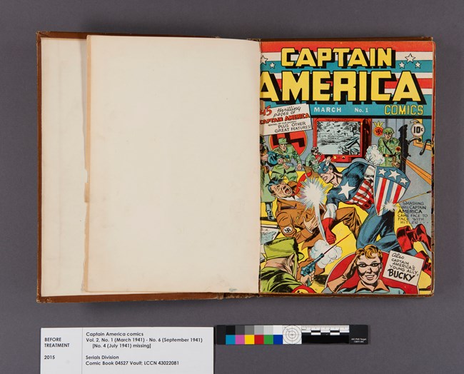 Captain America Vol. 2, No. 1-6, 1941. Before treatment, opening to No 2.